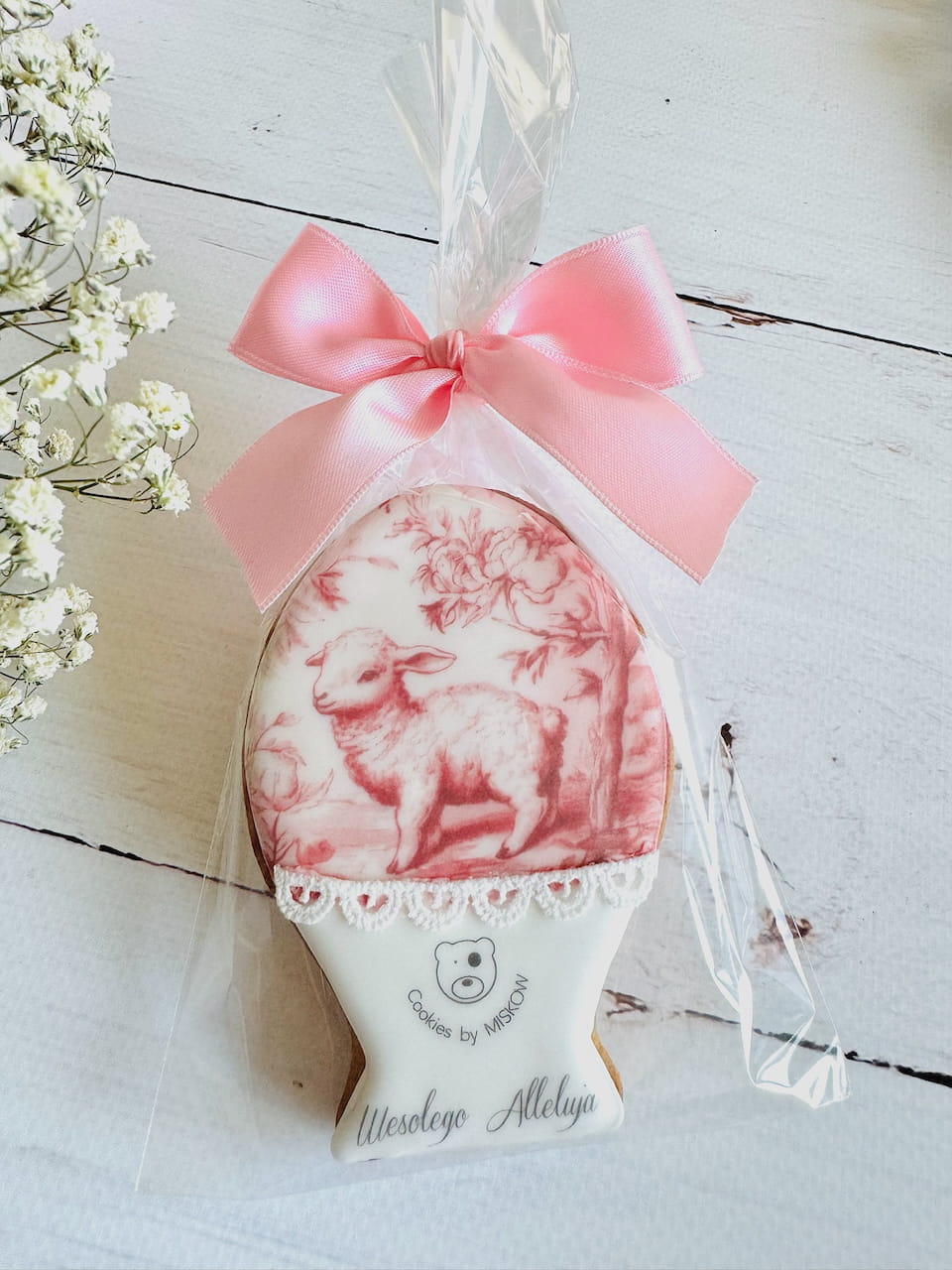 różowe jajko wielkanocne retro, piernik personalizowany