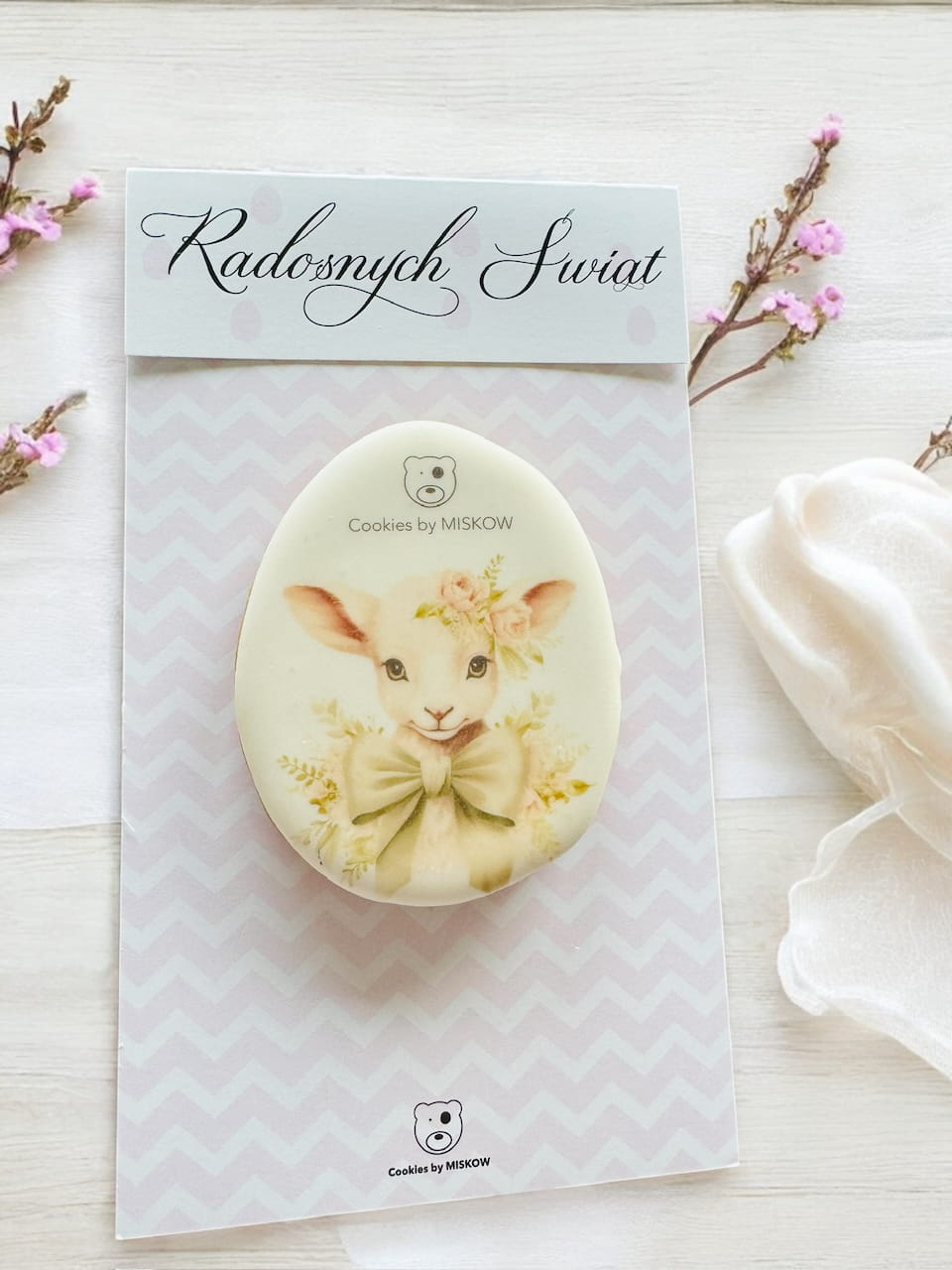 Pisankowa owieczka na tekturce, piernik królewski personalizowany z logo