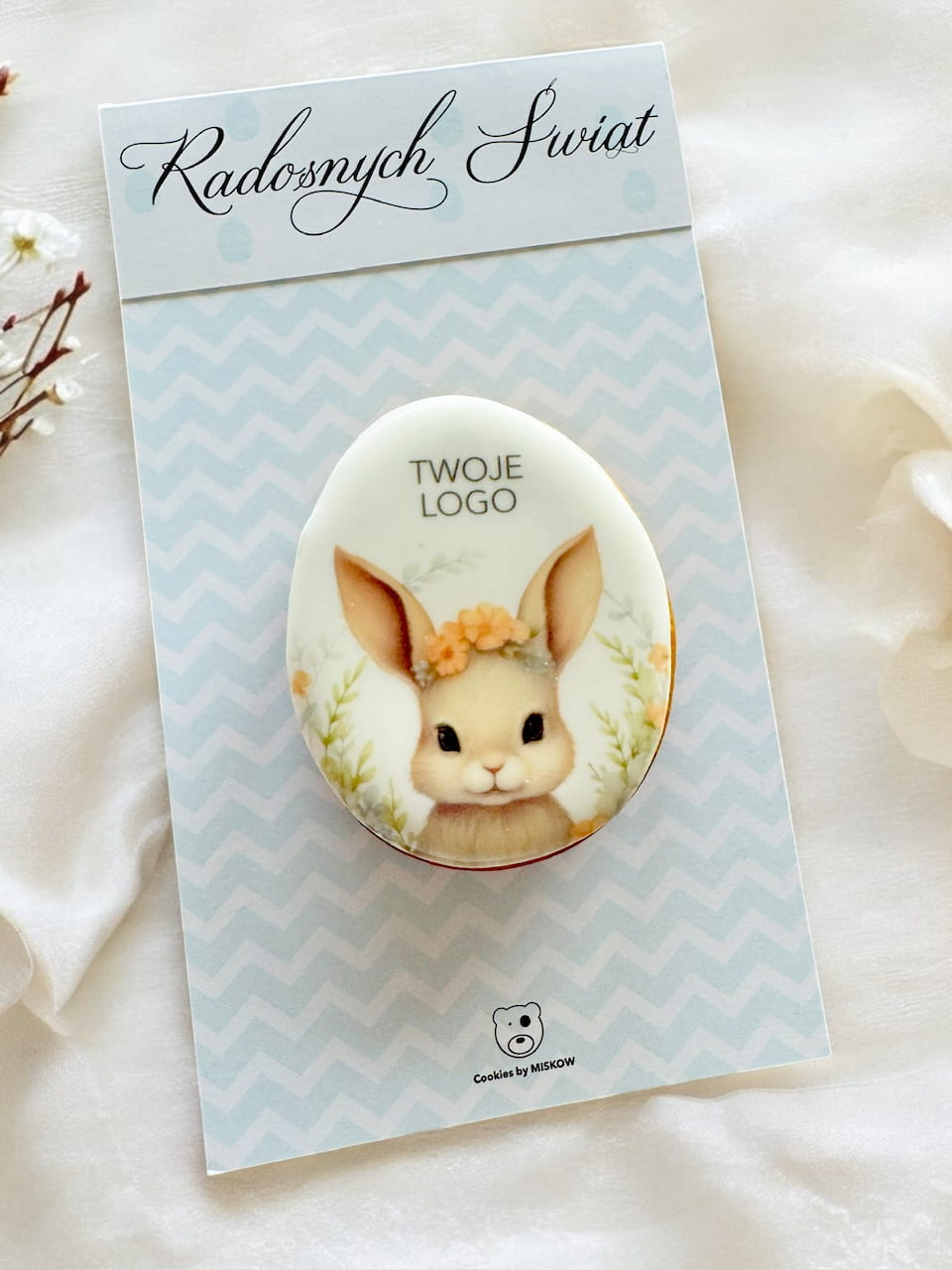 Wielkanocna pisanka z piernika w pudełeczku, personalizowana z logo