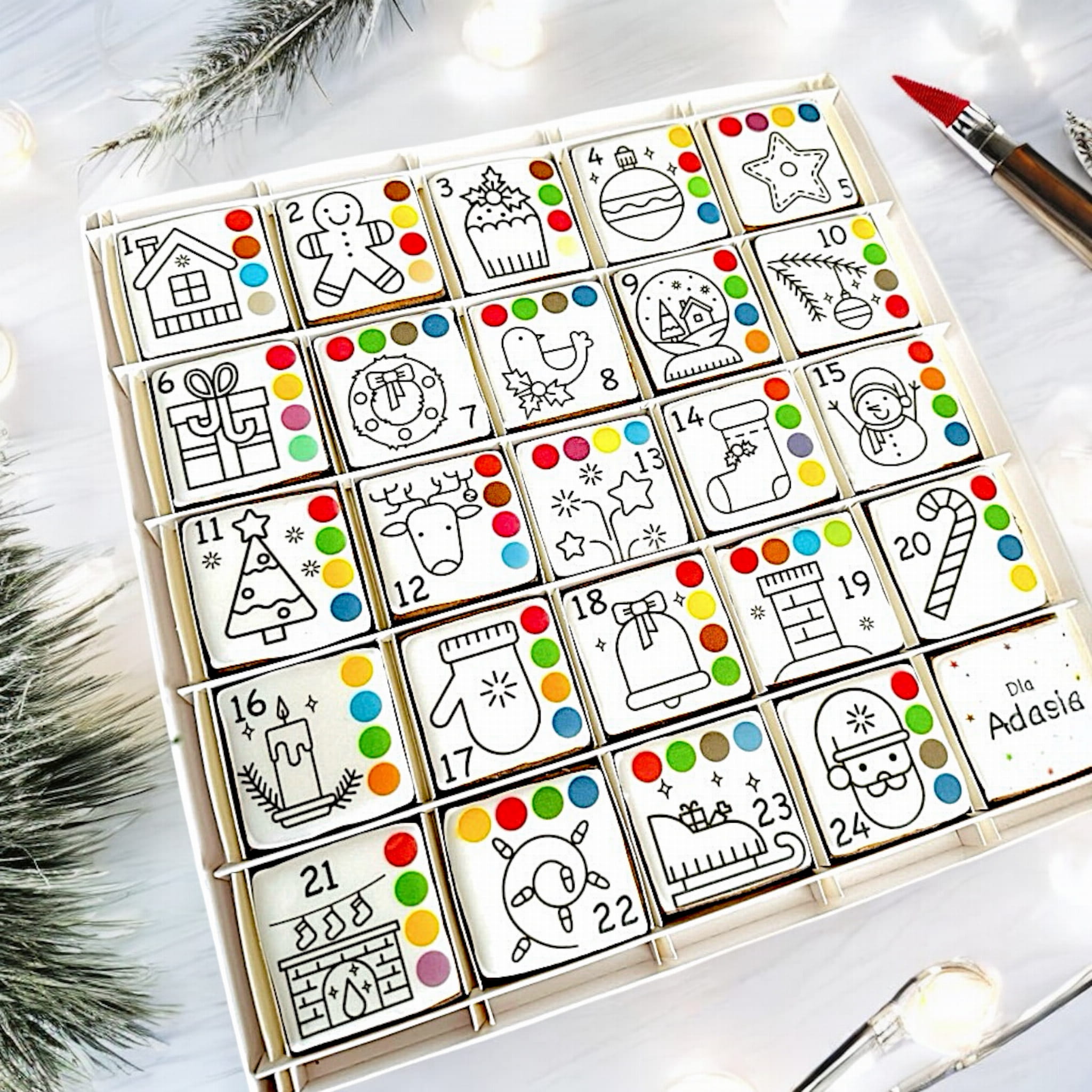 Kolorowanka kalendarz adwentowy z pierniczkami