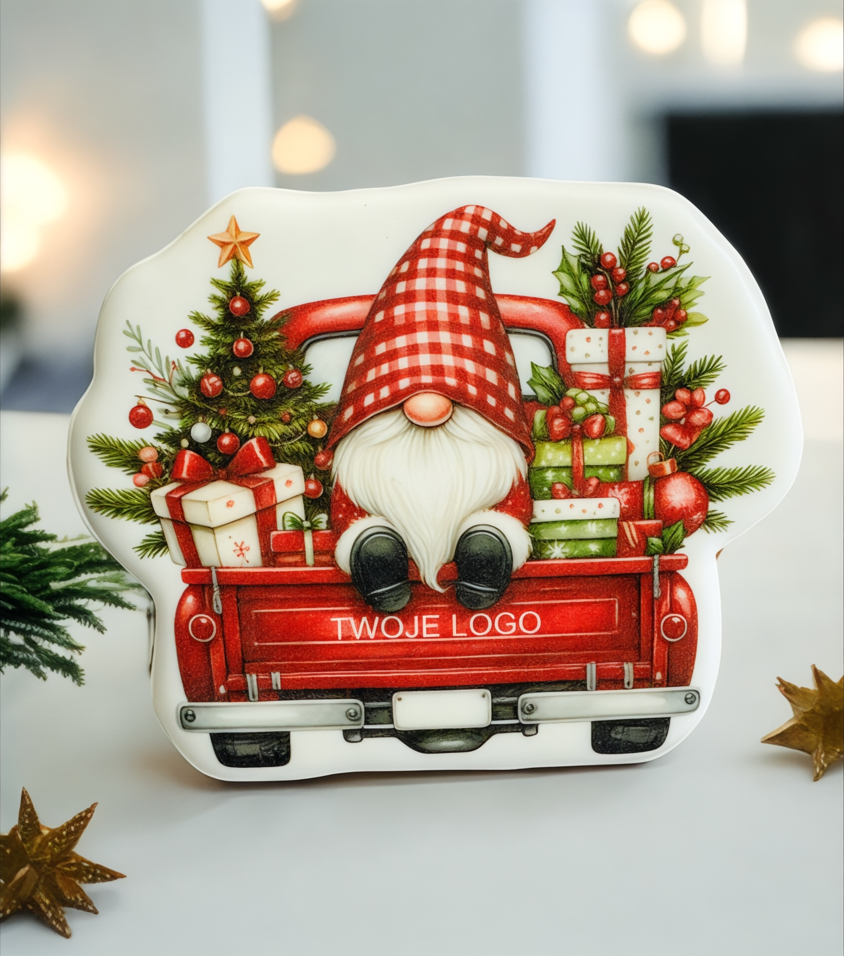 Mikołaj w aucie z logo